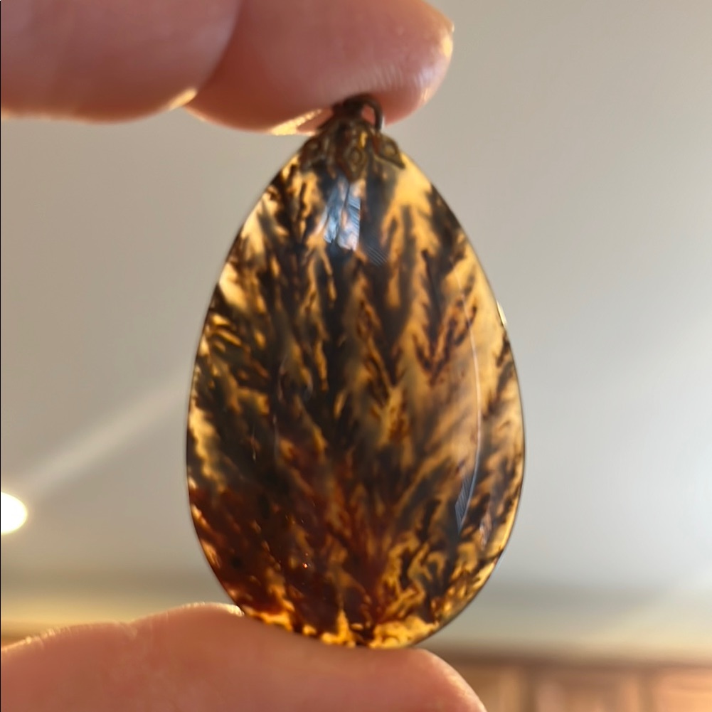 Antique Dendritic Agate Big Teardrop Pendant Rare Estate Jewelry Stone Pendant